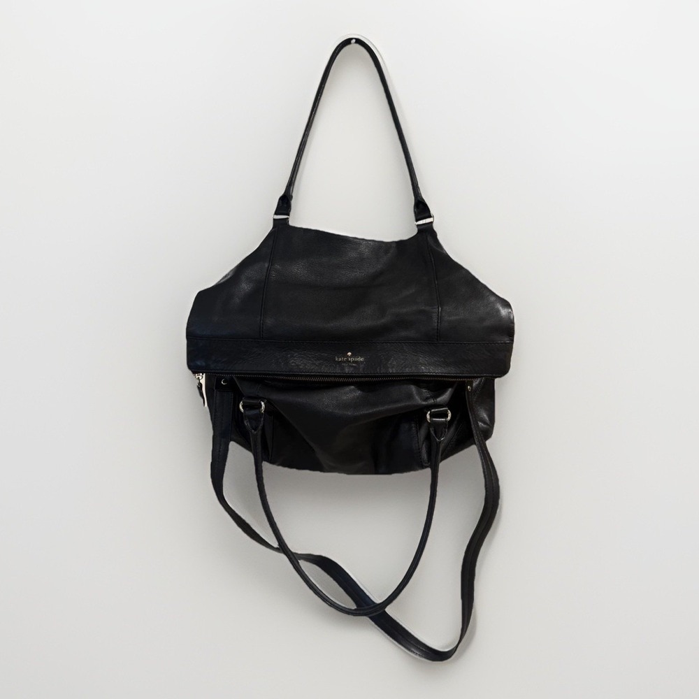 Large Vintage Y2K Kate Spade New York Black Leather‎ Satchel Shoulder Bag~ 16" - Picture 3 of 16